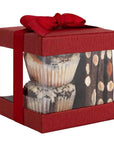 Clear Plastic Gift Boxes 6 Pack Maroon 4X4X4" Bakery Boxes With Base Lid & Ribbon