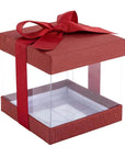 Clear Plastic Gift Boxes 6 Pack Maroon 4X4X4" Bakery Boxes With Base Lid & Ribbon