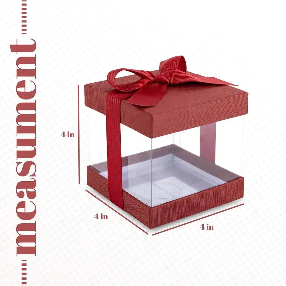 Clear Plastic Gift Boxes 12 Pack Maroon 4X4X4" Bakery Boxes With Base Lid & Ribbon