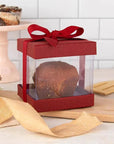 Clear Plastic Gift Boxes 6 Pack Maroon 4X4X4" Bakery Boxes With Base Lid & Ribbon