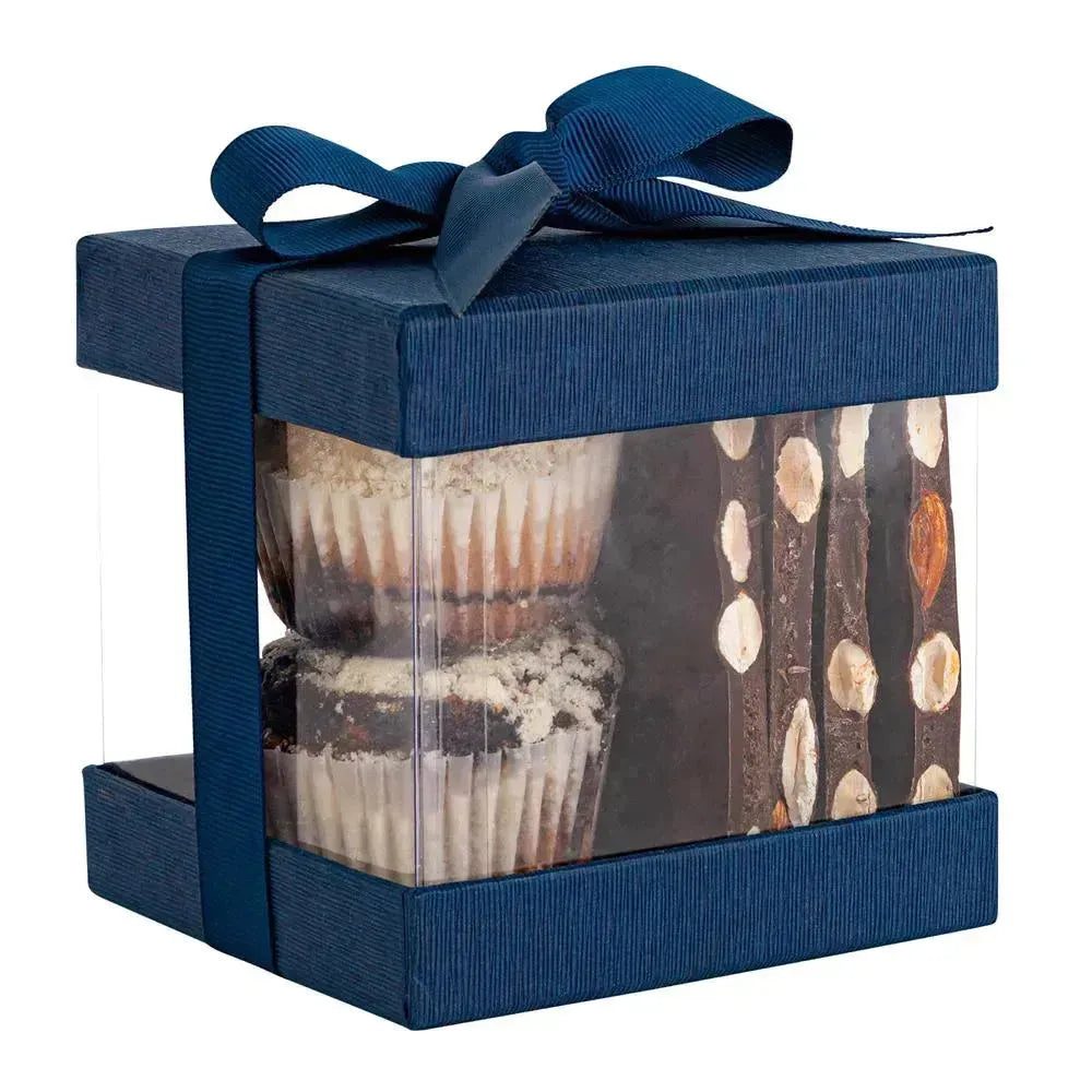 Plastic Gift Boxes Navy 4X4X4" 12 Pack Bakery Boxes With Base Lid & Ribbon