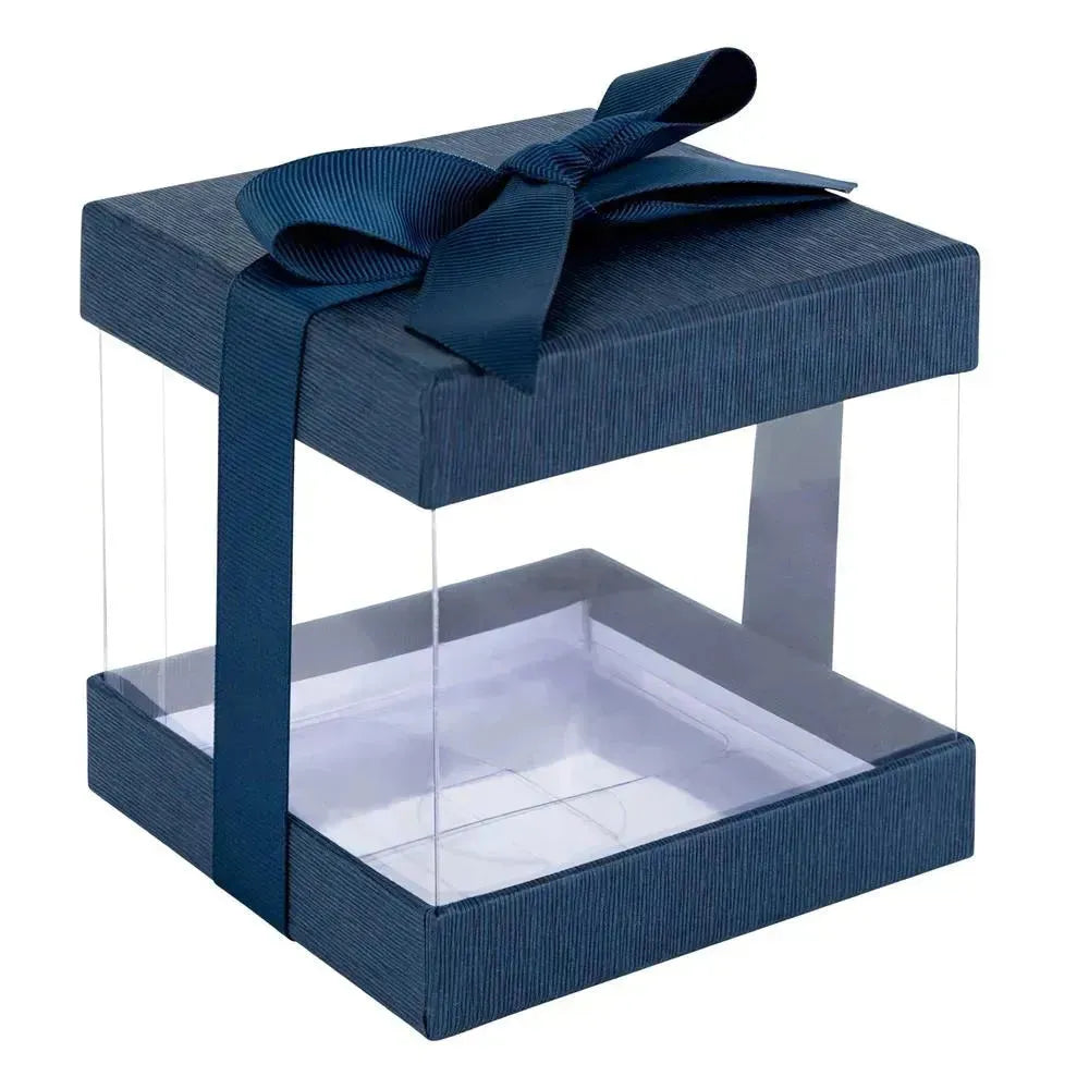 Plastic Gift Boxes Navy 4X4X4" 12 Pack Bakery Boxes With Base Lid & Ribbon