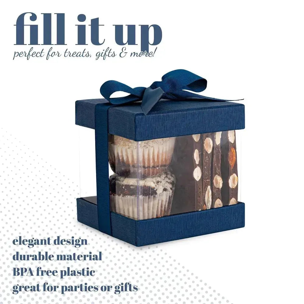 Plastic Gift Boxes Navy 4X4X4" 12 Pack Bakery Boxes With Base Lid & Ribbon