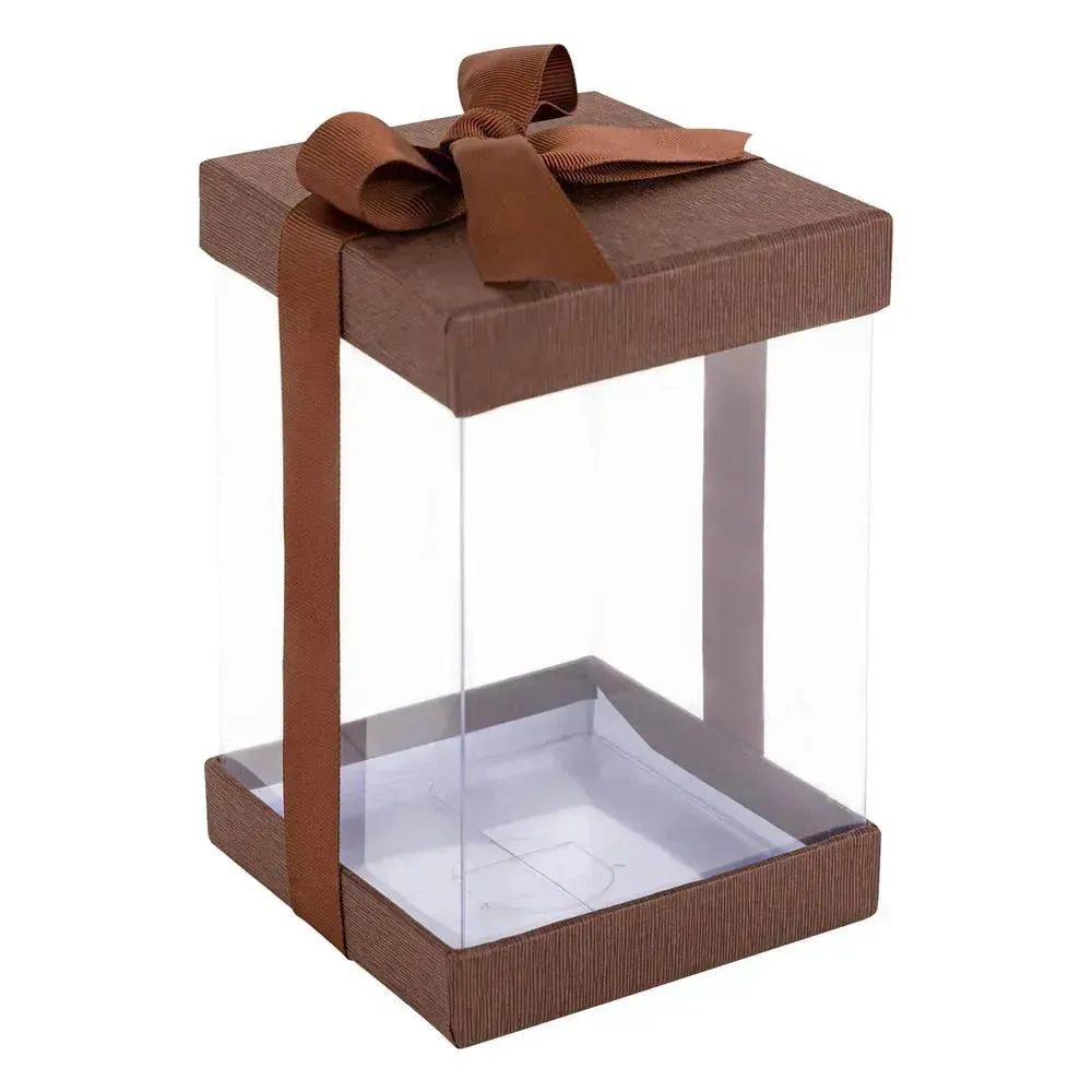 Plastic Gift Boxes Brown 8X 4X 4&quot; 6 Pack Bakery Boxes With Base Lid &amp; Ribbon