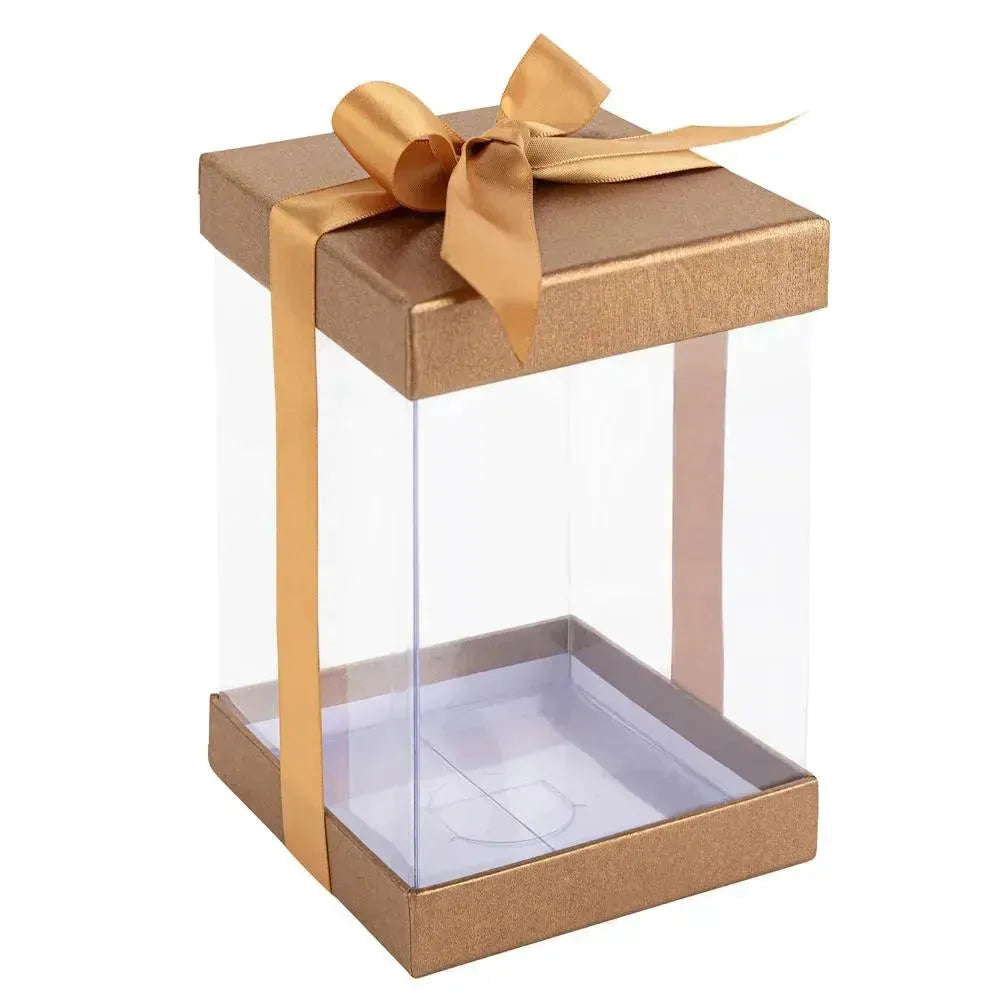 Plastic Gift Boxes Gold 8X4X4" 6 Pack Bakery Boxes With Base Lid & Ribbon