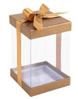 Plastic Gift Boxes Gold 8X4X4" 6 Pack Bakery Boxes With Base Lid & Ribbon