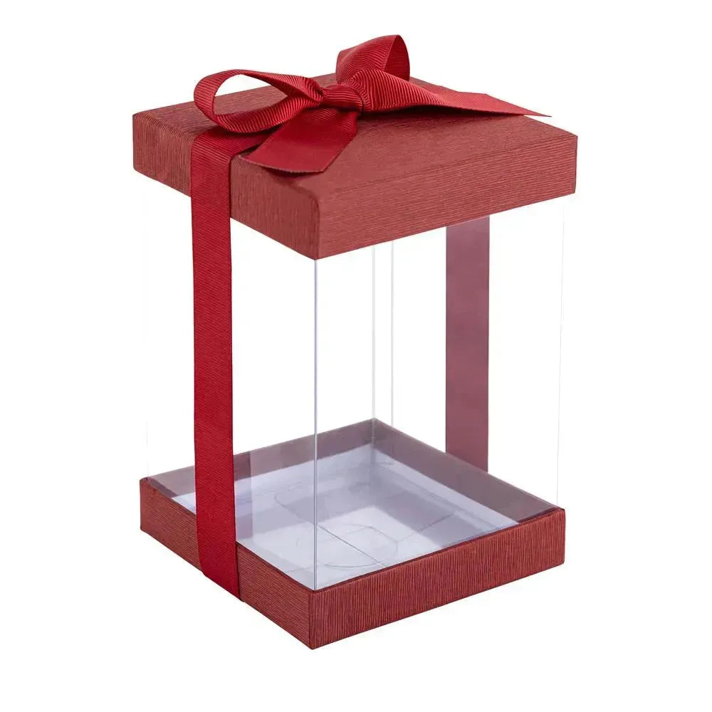 Plastic Gift Boxes Maroon 8X4X4&quot; 6 Pack Bakery Boxes With Base Lid &amp; Ribbon