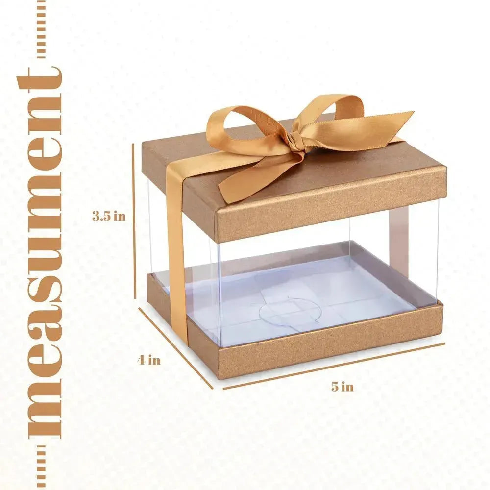 Plastic Gift Boxes Gold 5X4X3.5&quot; 6 Pack Bakery Boxes With Base Lid &amp; Ribbon