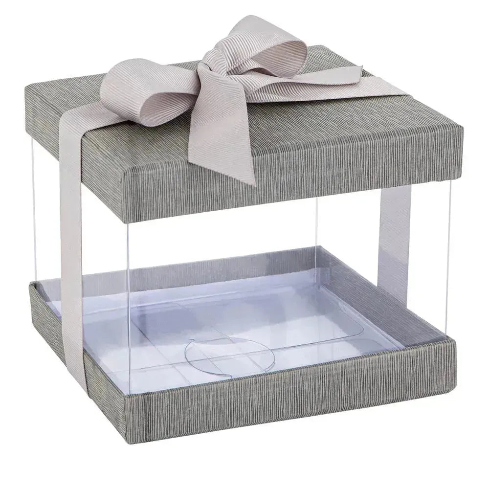 Plastic Gift Boxes Gray 5X4X3.5&quot; 6 Pack Bakery Boxes With Base Lid &amp; Ribbon