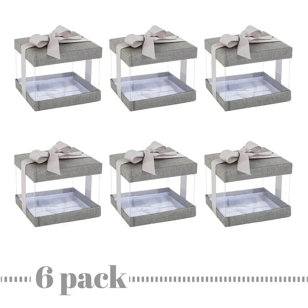 Plastic Gift Boxes Gray 5X4X3.5&quot; 6 Pack Bakery Boxes With Base Lid &amp; Ribbon