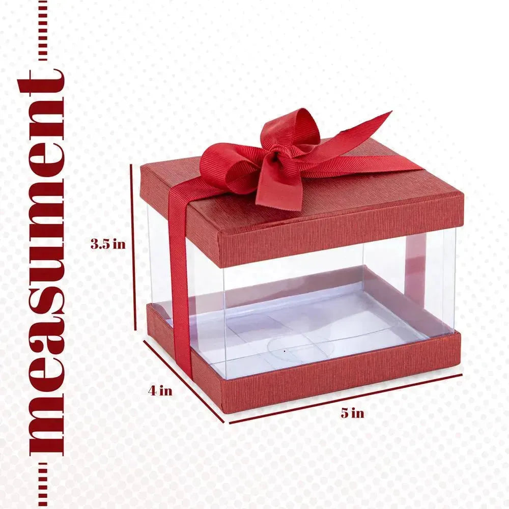 Plastic Gift Boxes Maroon 5X4X3.5&quot; 6 Pack Bakery Boxes With Base Lid &amp; Ribbon