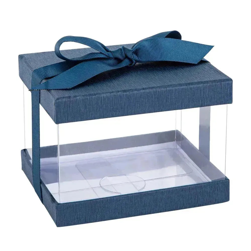 Plastic Gift Boxes Navy blue 5X4X3.5 6 Pack Bakery Boxes With Base Lid &amp; Ribbon