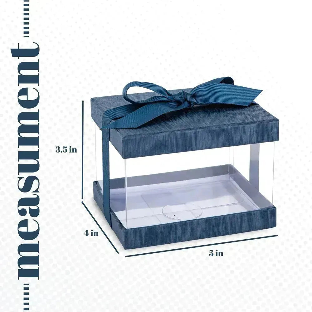 Plastic Gift Boxes Navy blue 5X4X3.5 6 Pack Bakery Boxes With Base Lid &amp; Ribbon