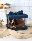 Plastic Gift Boxes Navy blue 5X4X3.5 6 Pack Bakery Boxes With Base Lid & Ribbon