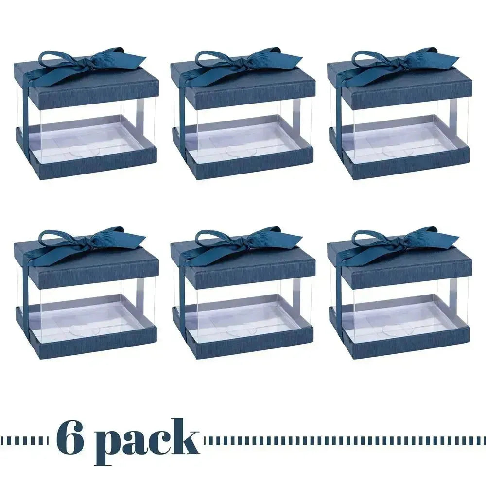 Plastic Gift Boxes Navy blue 5X4X3.5 6 Pack Bakery Boxes With Base Lid &amp; Ribbon