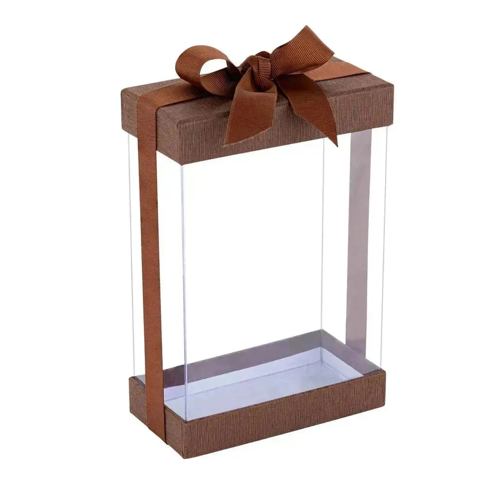 Clear Brown 7.5X5X2.5 Gift Boxes 6 Pack Bakery Boxes With Base Lid & Ribbon