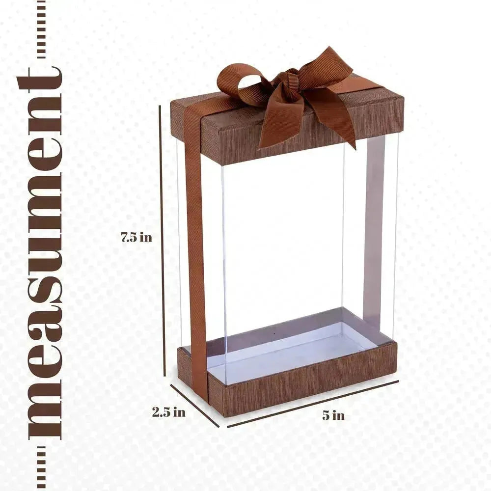 Clear Brown 7.5X5X2.5 Gift Boxes 6 Pack Bakery Boxes With Base Lid & Ribbon