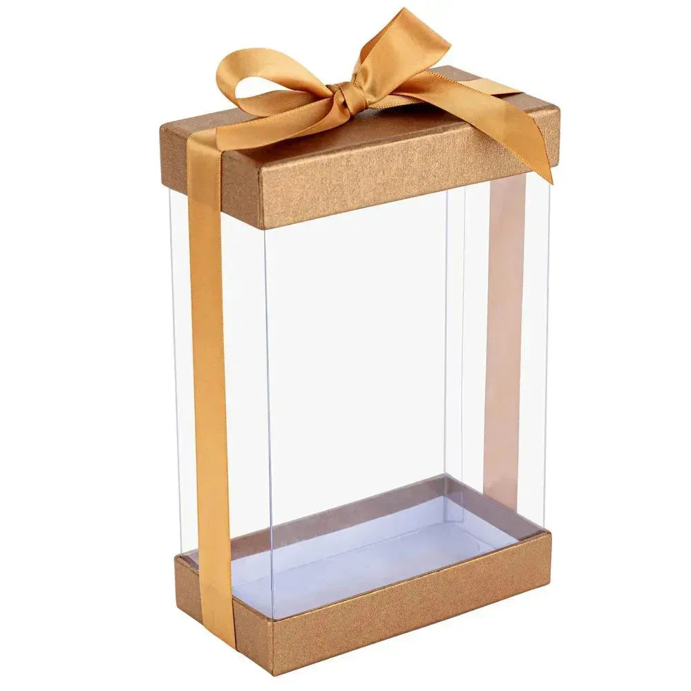 Plastic Gift Boxes Gold 7.5X5X2.5&quot; 6 Pack Bakery Boxes With Base Lid &amp; Ribbon