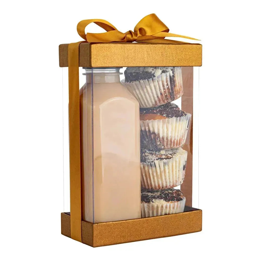 Plastic Gift Boxes Gold 7.5X5X2.5&quot; 6 Pack Bakery Boxes With Base Lid &amp; Ribbon