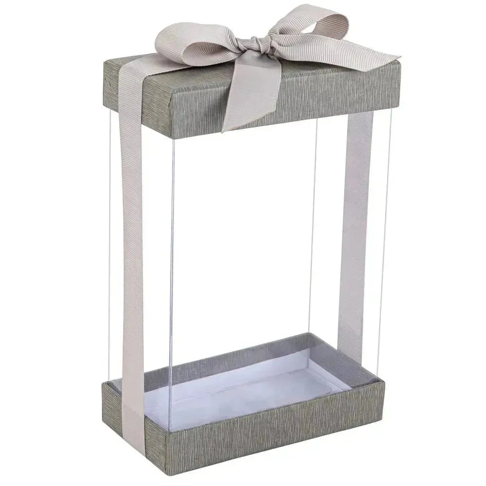 Plastic Gift Boxes 6 Pack With Base Lid &amp; Ribbon Gray 7.5X5X2.5&quot; Bakery Boxes