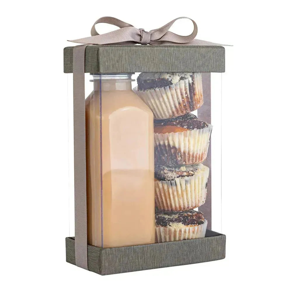 Plastic Gift Boxes 6 Pack With Base Lid &amp; Ribbon Gray 7.5X5X2.5&quot; Bakery Boxes