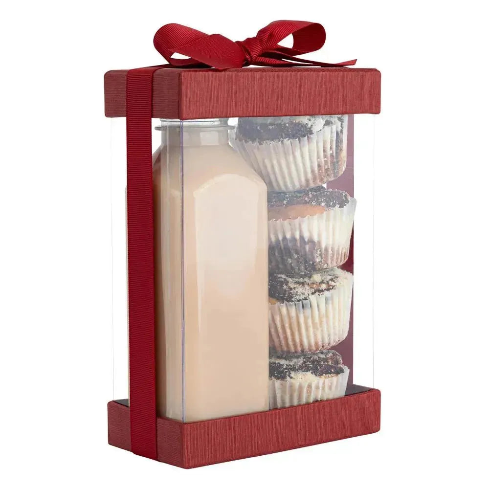 Plastic Gift Boxes With Base Lid &amp; Ribbon Maroon 7.5X5X2.5&quot; 6 Pack Bakery Boxes