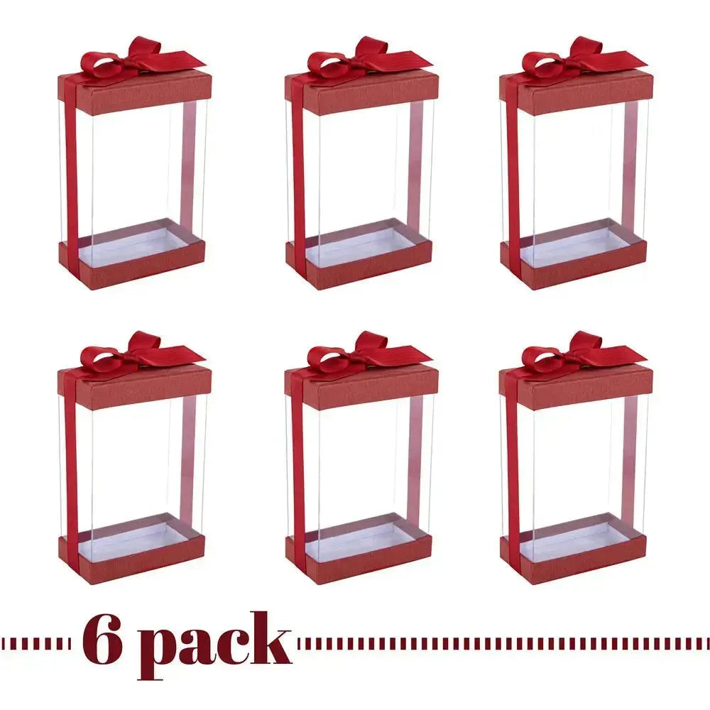 Plastic Gift Boxes With Base Lid &amp; Ribbon Maroon 7.5X5X2.5&quot; 6 Pack Bakery Boxes