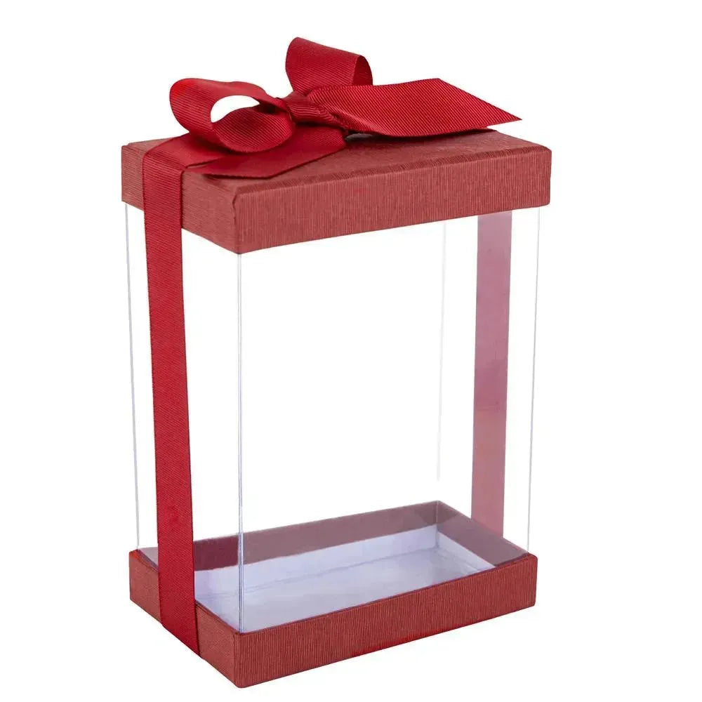 Clear Maroon 7X5X3&quot; Gift Boxes 6 Pack Bakery Boxes With Base Lid &amp; Ribbon