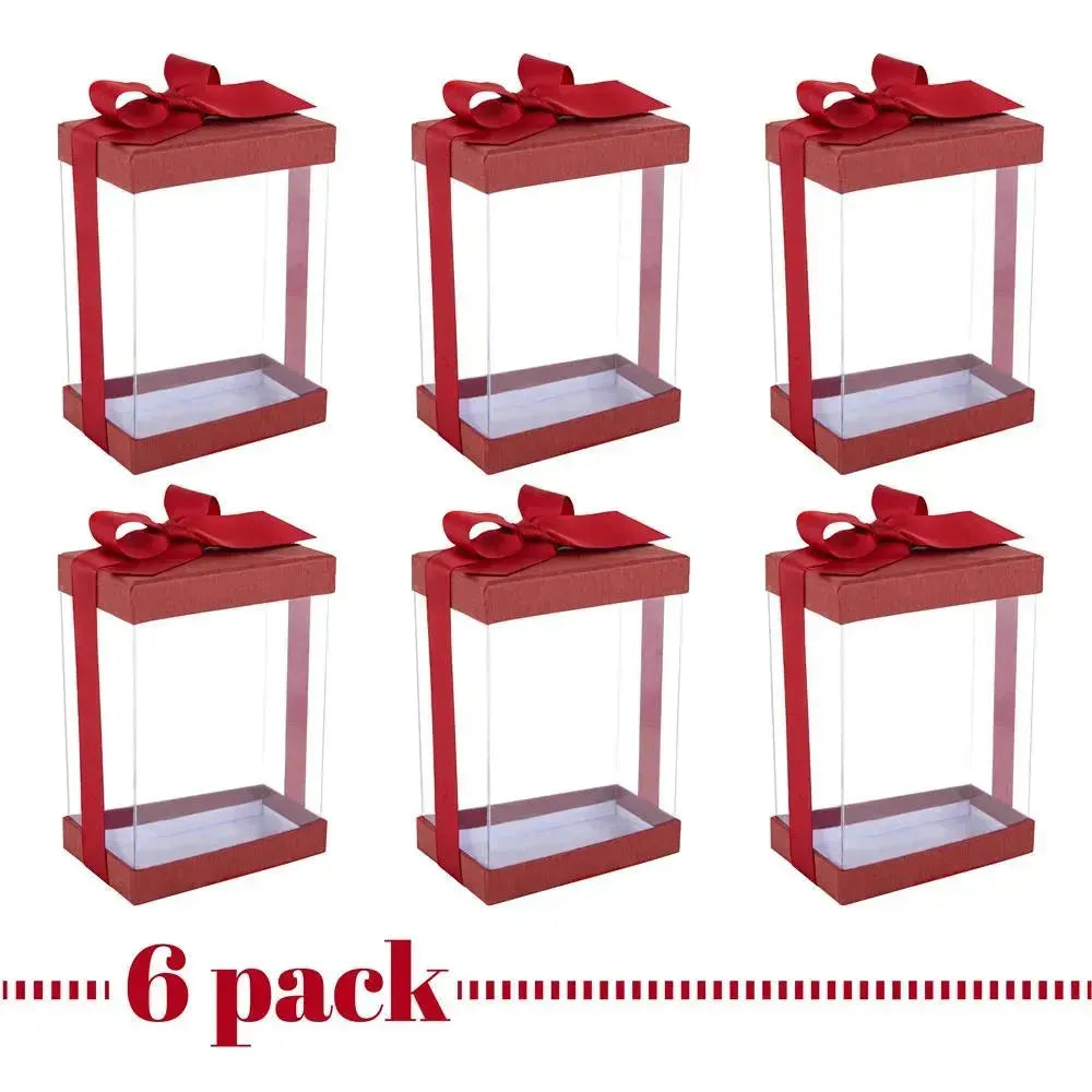 Clear Maroon 7X5X3&quot; Gift Boxes 6 Pack Bakery Boxes With Base Lid &amp; Ribbon