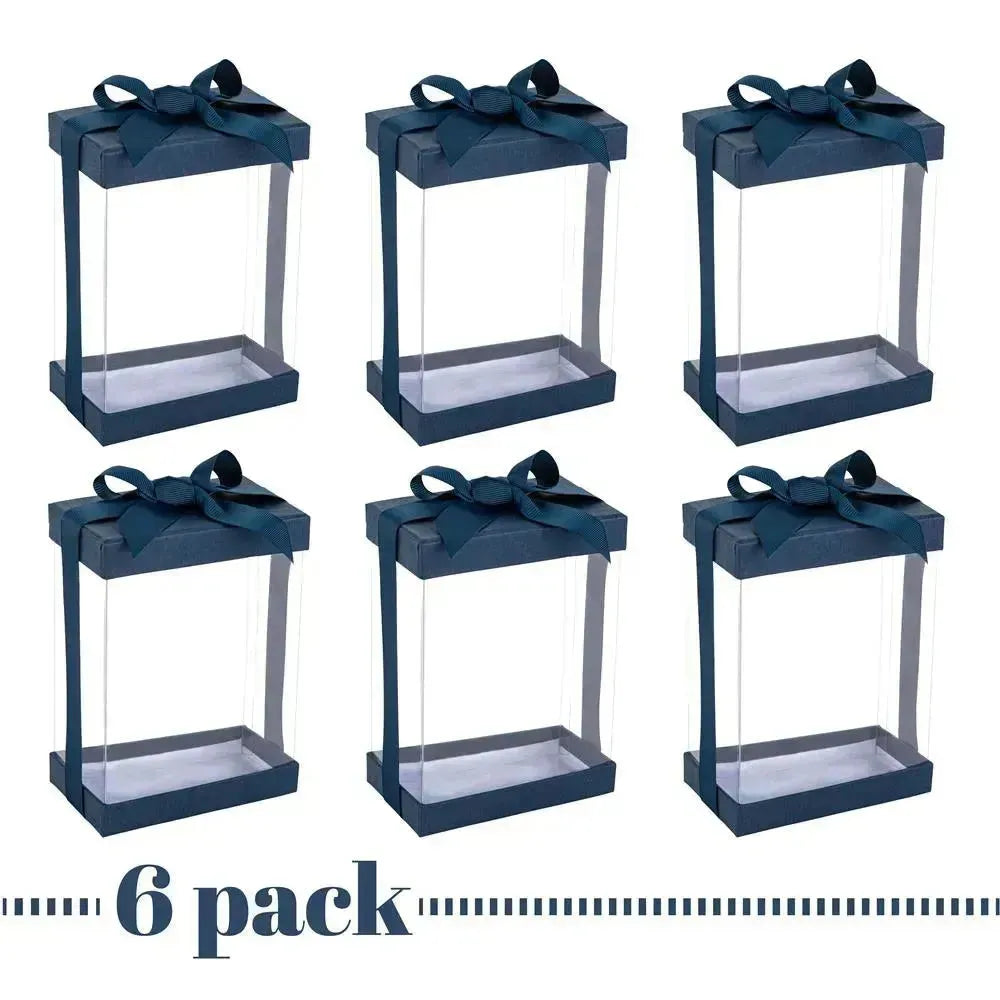 Clear Navy Blue 7X5X3 Gift Boxes 6 Pack Bakery Boxes With Base Lid &amp; Ribbon