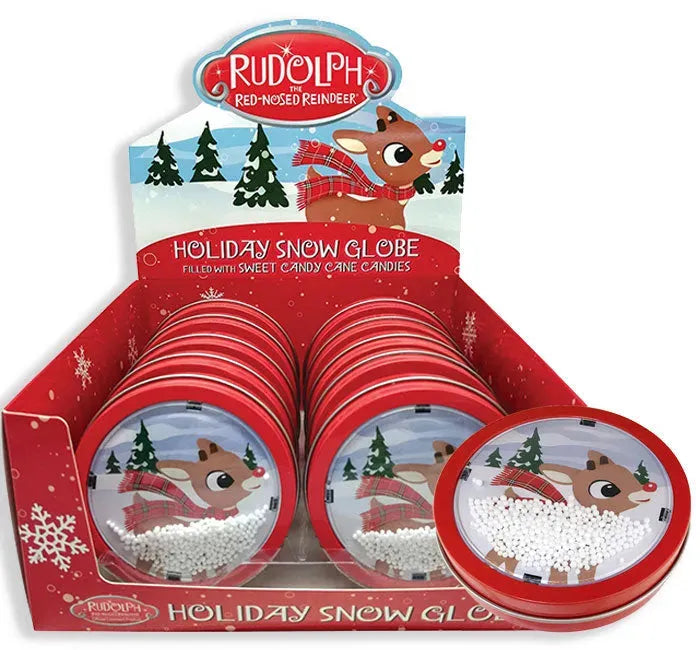 Rudolph Snow Globe Holiday Tin Candy: 12-Piece Display