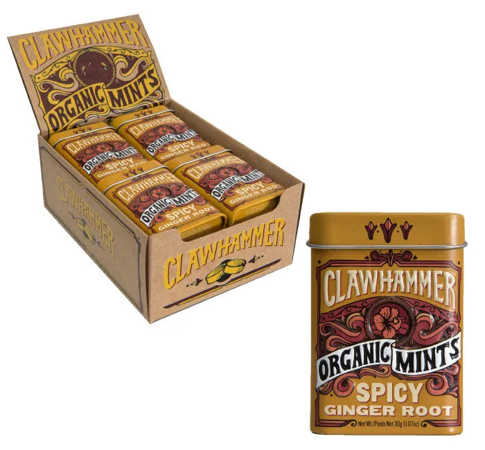 Clawhammer Organic Mint Tins - Spicy Ginger Root: 12-Piece Box