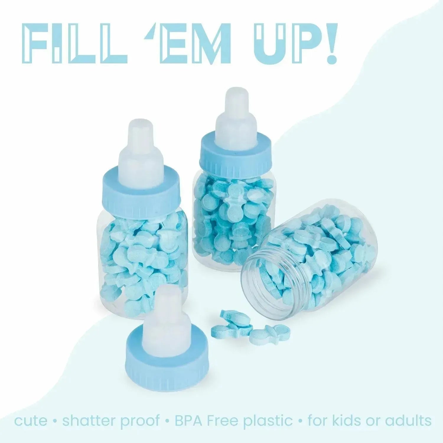 Blue Baby Boy Bottle Shaped Acrylic Candy Boxes 72 Pack 1.5"X3.5"