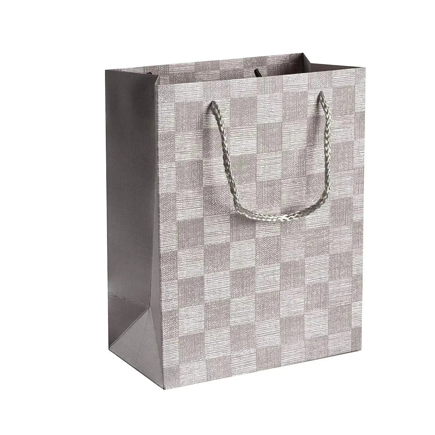 Checkered Gift Bags Set 24 Pack 9"X 7"X 4" Light Grey