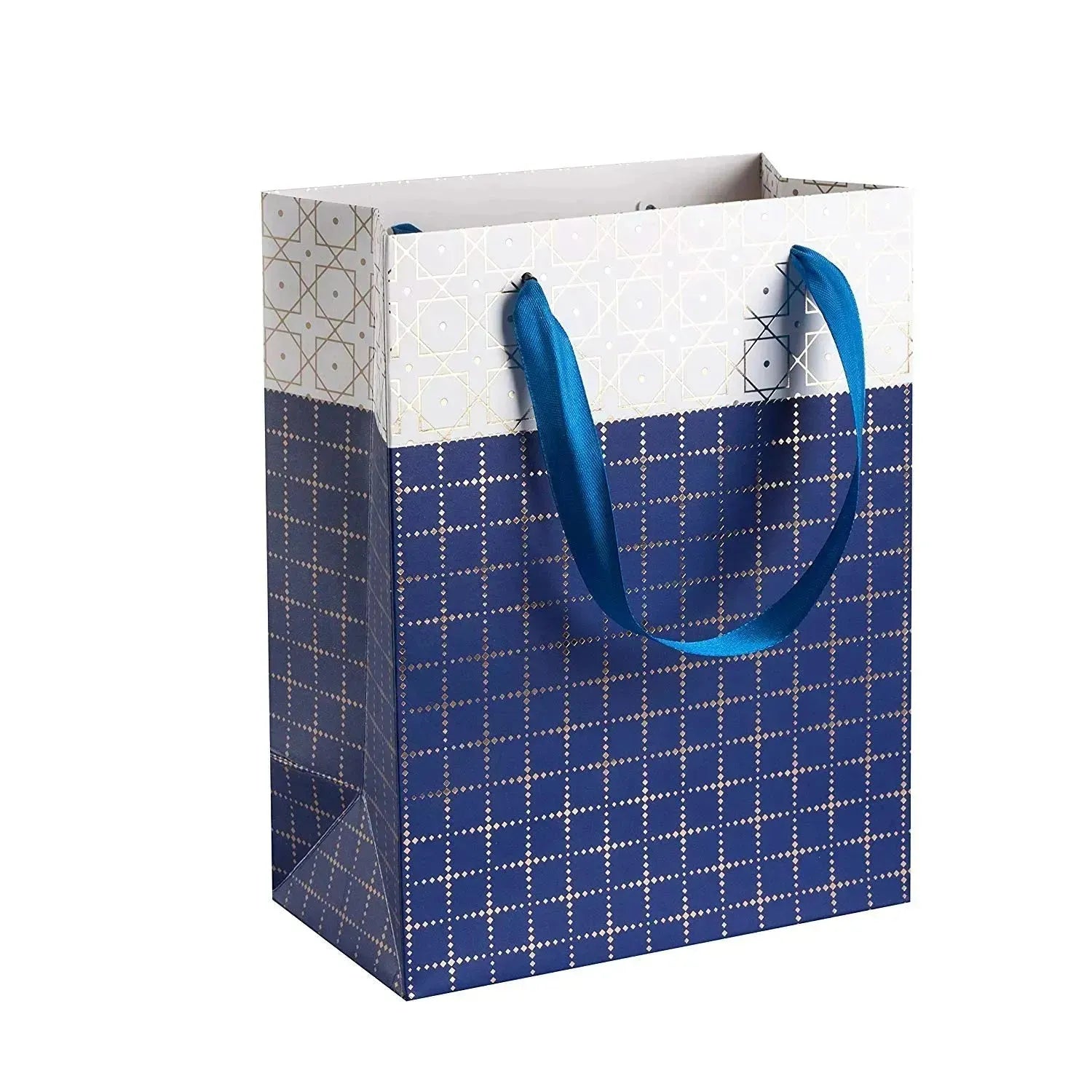 Small Box Design Foil Stamped Gift Bags Set 24 Pack 9"X 7"X 4" Blue