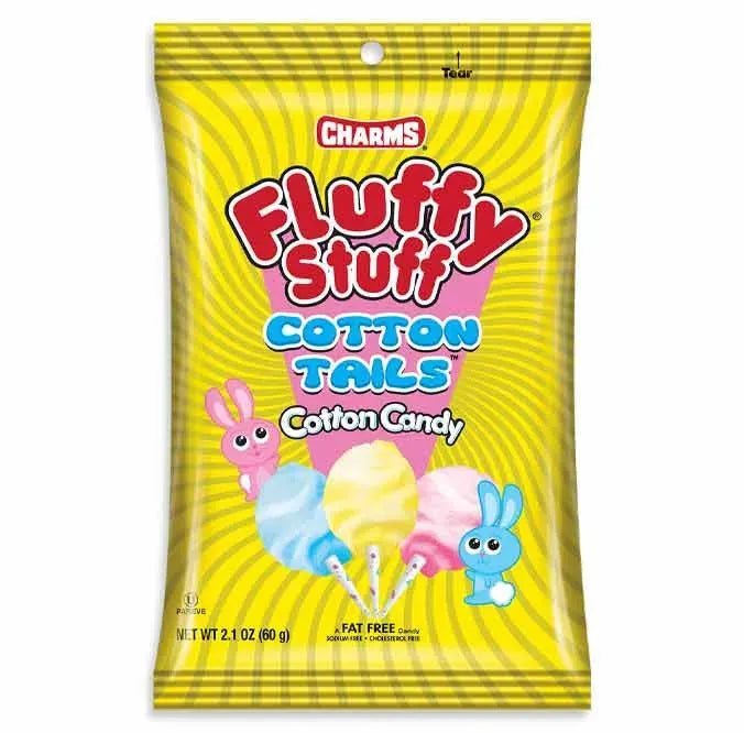 Charms Fluffy Stuff Cotton Tails Cotton Candy Packs: 24-Piece Case