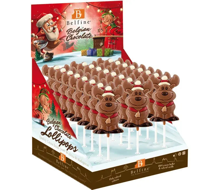 Belgian Chocolate Reindeer Milk Chocolate Lollipops: 24CT Box