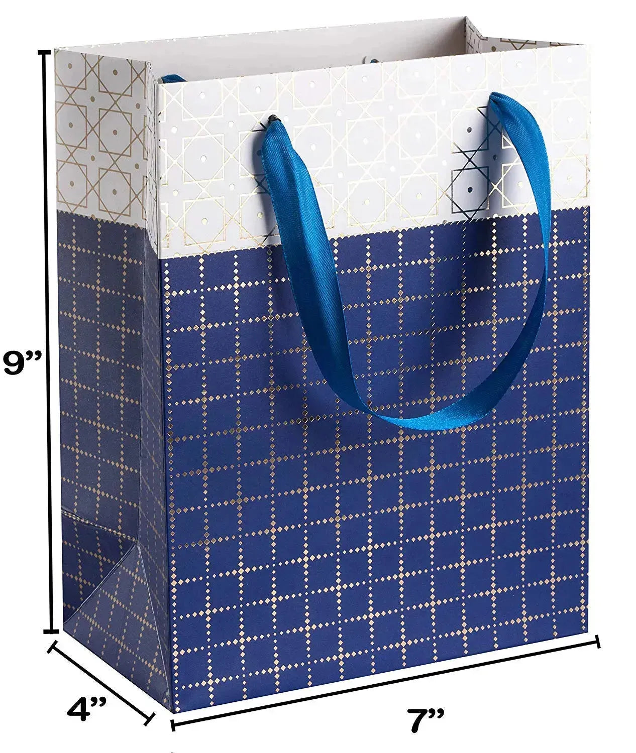 Small Box Design Foil Stamped Gift Bags Set 24 Pack 9"X 7"X 4" Blue