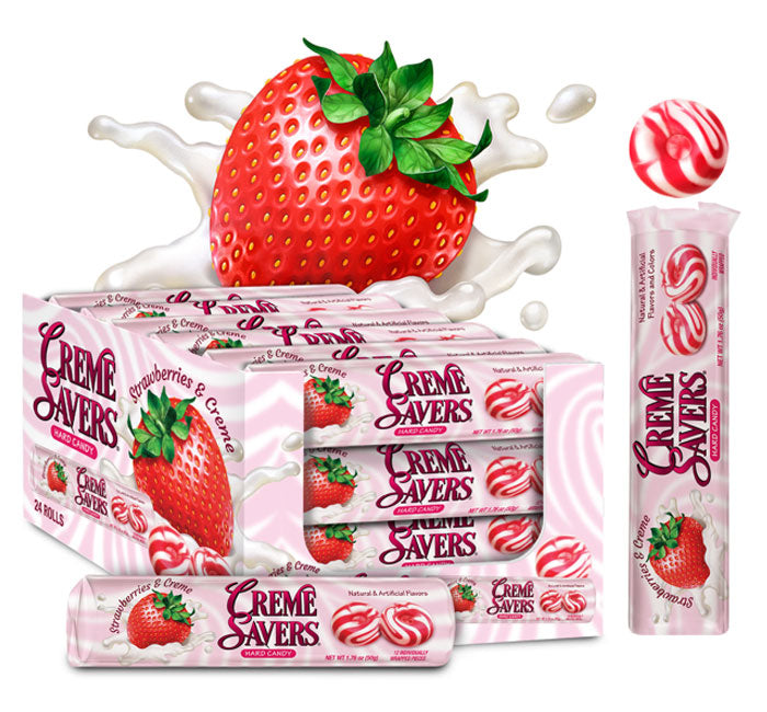 Creme Savers Strawberry & Creme Hard Candy Rolls: 24-Piece Box