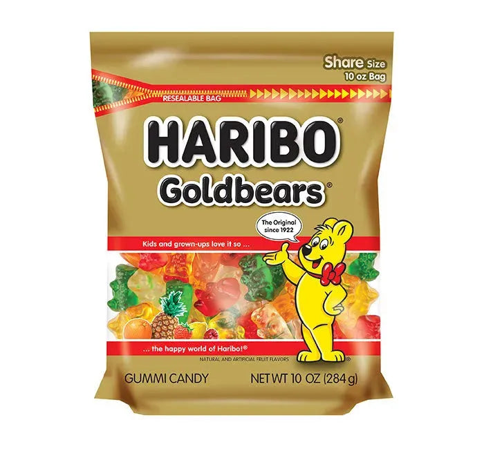 Haribo Gold-Bears Gummy Bears Candy Stand Up Peg Bags: 8-Piece Case