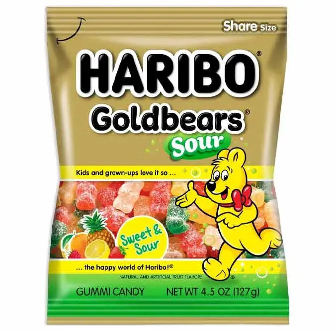 Haribo Gold-Bears Sour Gummy Bears Peg Bags: 3.3LB Case