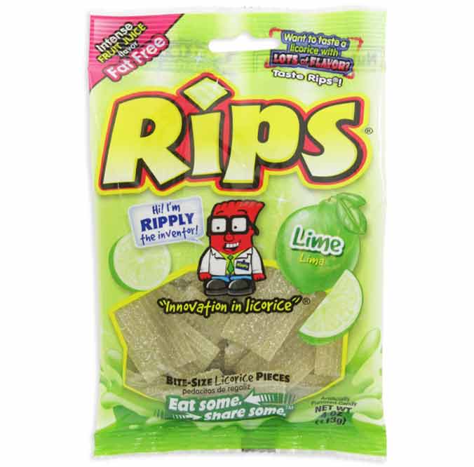 Rips Lime Bite Size Licorice Pieces: 12-Piece Case