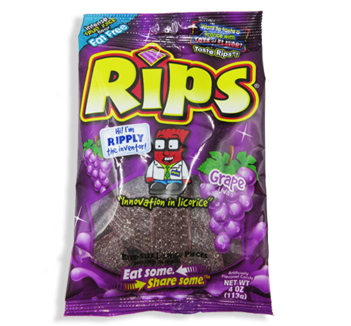 Rips Grape Bite Size Licorice Pieces: 12-Piece Case