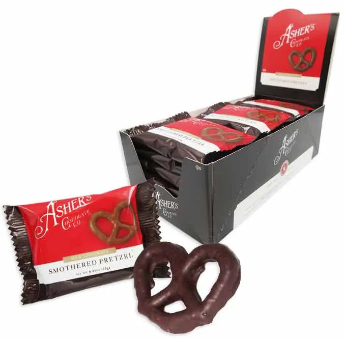 Asher's Chocolate Wrapped Milk Chocolate Pretzel: 18-Piece Display