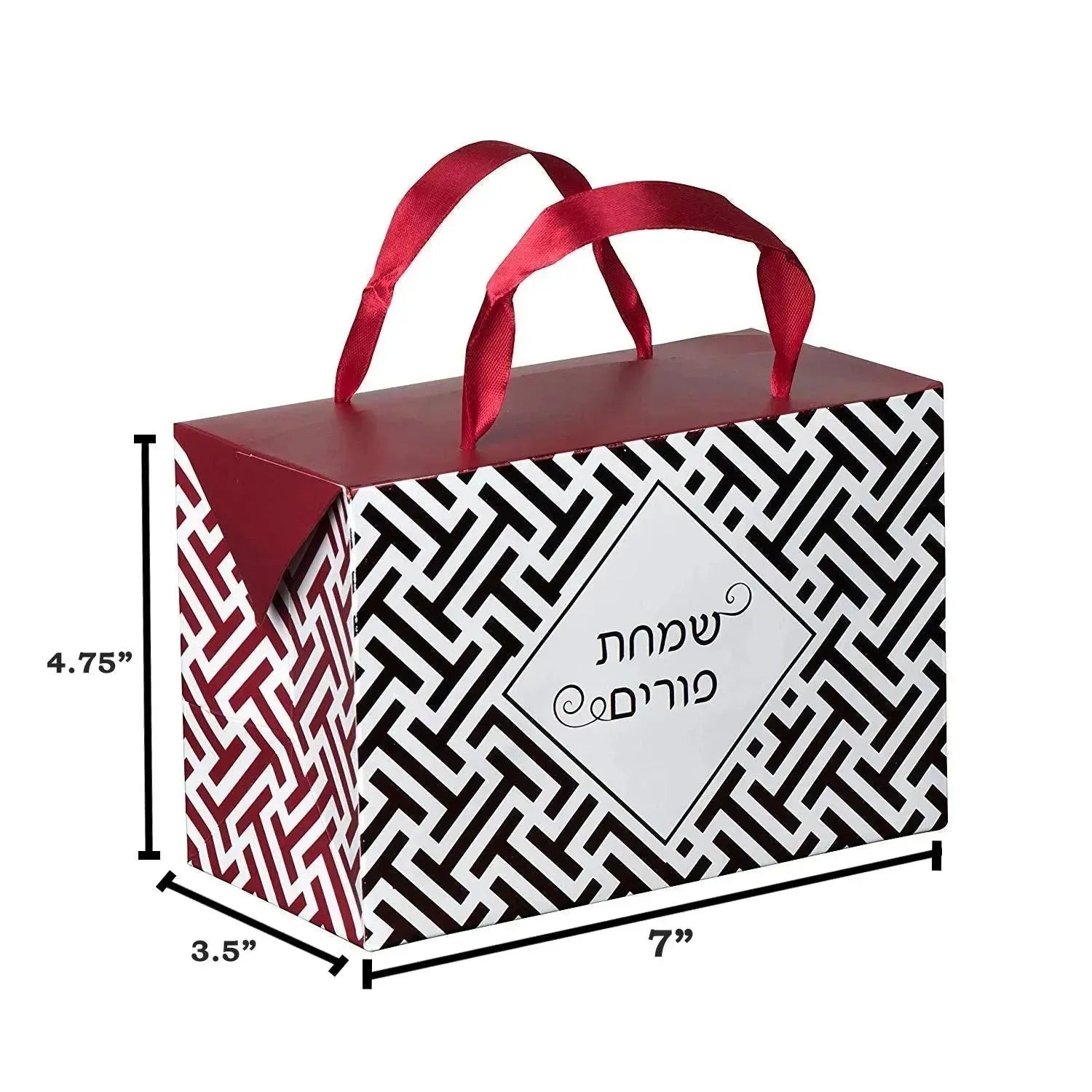 Maroon Purim Paper Gift Bag Box 12 Pack 7"X 3.5"X 4.75"