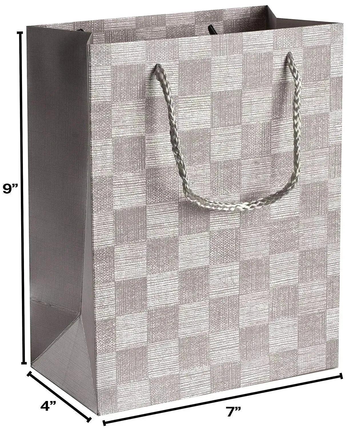 Checkered Gift Bags Set 24 Pack 9"X 7"X 4" Light Grey