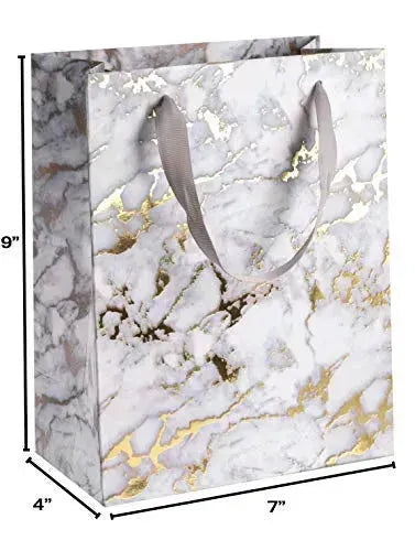 White Marble Design Foil Stamped Gift Bags 24 Pack 9&quot;X 7&quot;X 4&quot;