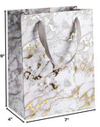 White Marble Design Foil Stamped Gift Bags 24 Pack 9"X 7"X 4"