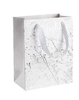 White Floral Stems Design Foil Stamped Gift Bags 24 Pack 9"x 7"x 4"