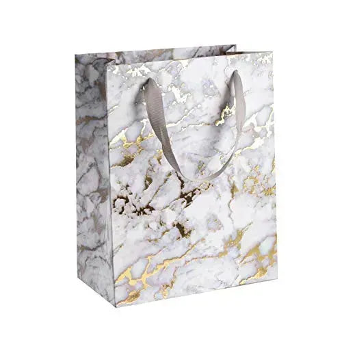 White Marble Design Foil Stamped Gift Bags 24 Pack 9&quot;X 7&quot;X 4&quot;